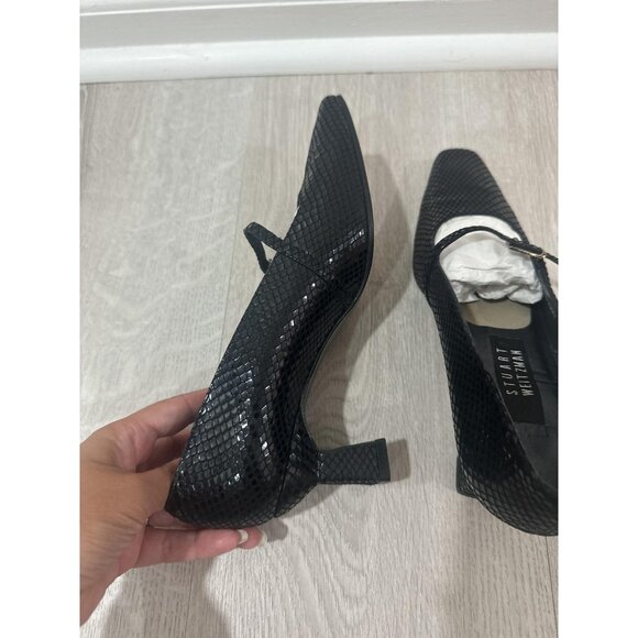 Stuart Weitzman Shoes Womens Size 6.5 Black Mary Jane Heels Square Toe 4W70260 - Picture 7 of 10